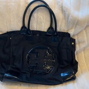 Tory Burch Black Nylon Tote with Patent Trim